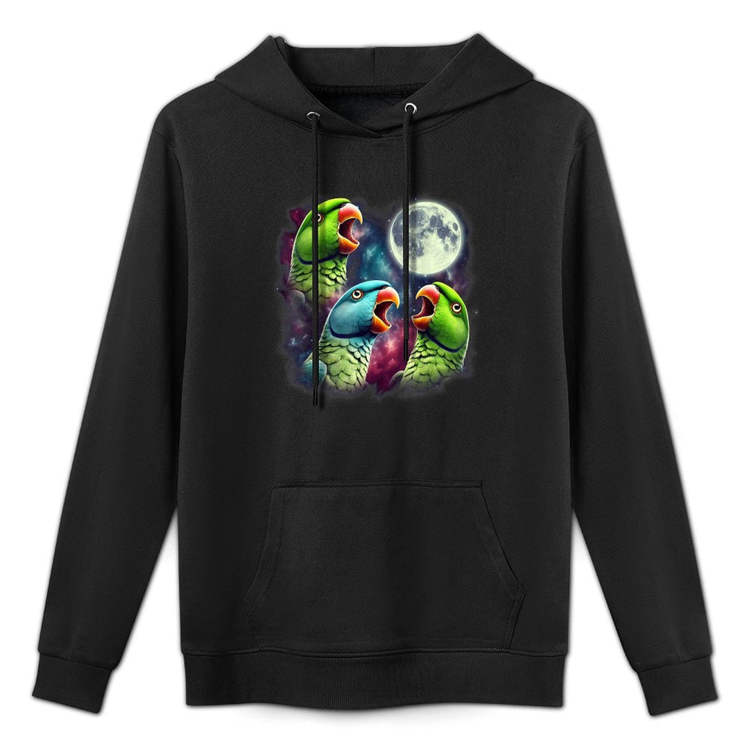 Three Indian Ringneck Parrots Howling at Moon Funny Meme Customizable Surface Hoodie