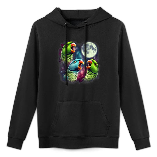 Three Indian Ringneck Parrots Howling at Moon Funny Meme Customizable Surface Hoodie