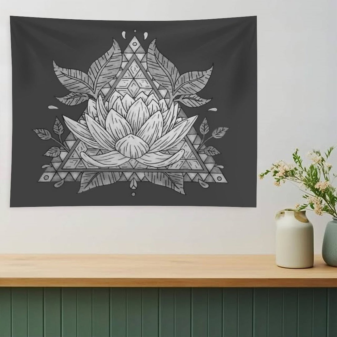 Grey Lotus Flower Geometric Design Tapestry