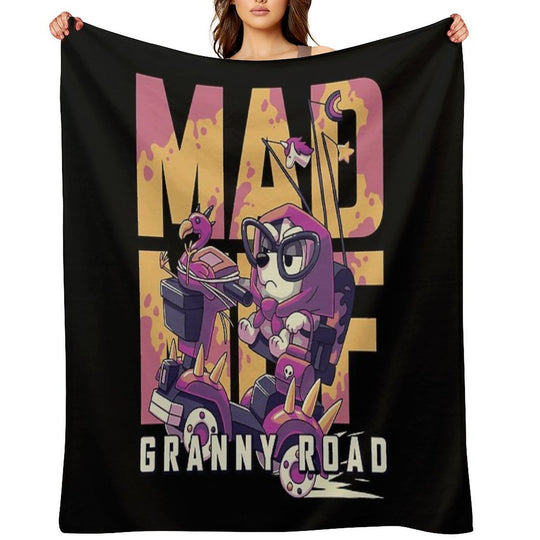 Mad Muf Granny Road  Muffin Heeler, Aussie Dog, Bingo, Bandit, Chilli Premium Throw Blanket