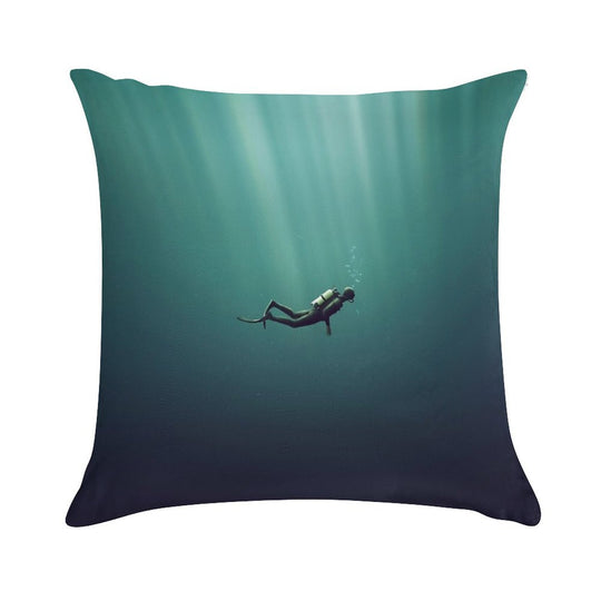 Underwater Scuba Diver in A Dark Lake Soft Luxury Feel Throw Pillow