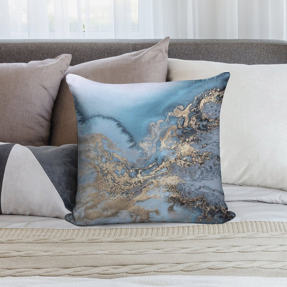 Blue And Gold Marble Soft Skin-Friendly Throw Pillow