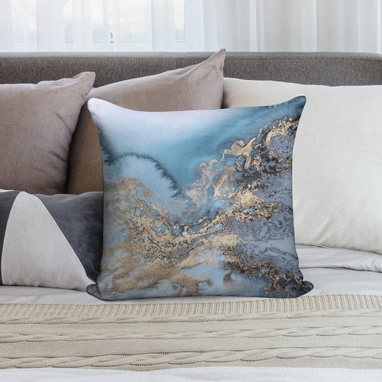 Blue And Gold Marble Soft Skin-Friendly Throw Pillow