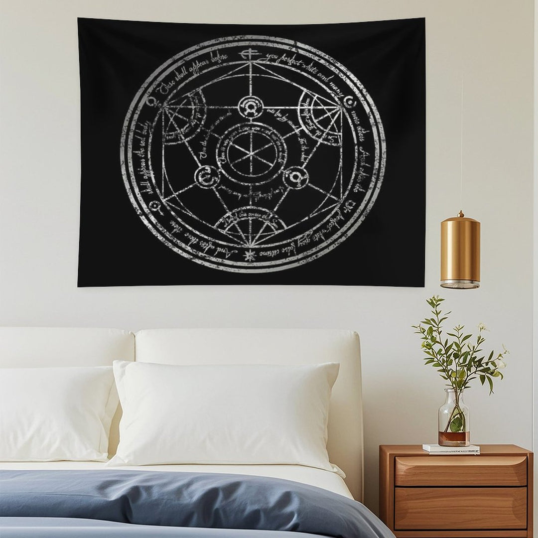 Human Transmutation Circle - Silver Grunge Tapestry
