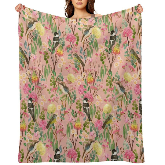 Australian Birds And Blooms Native Flora Chinoiserie Velvety-soft Throw Blanket