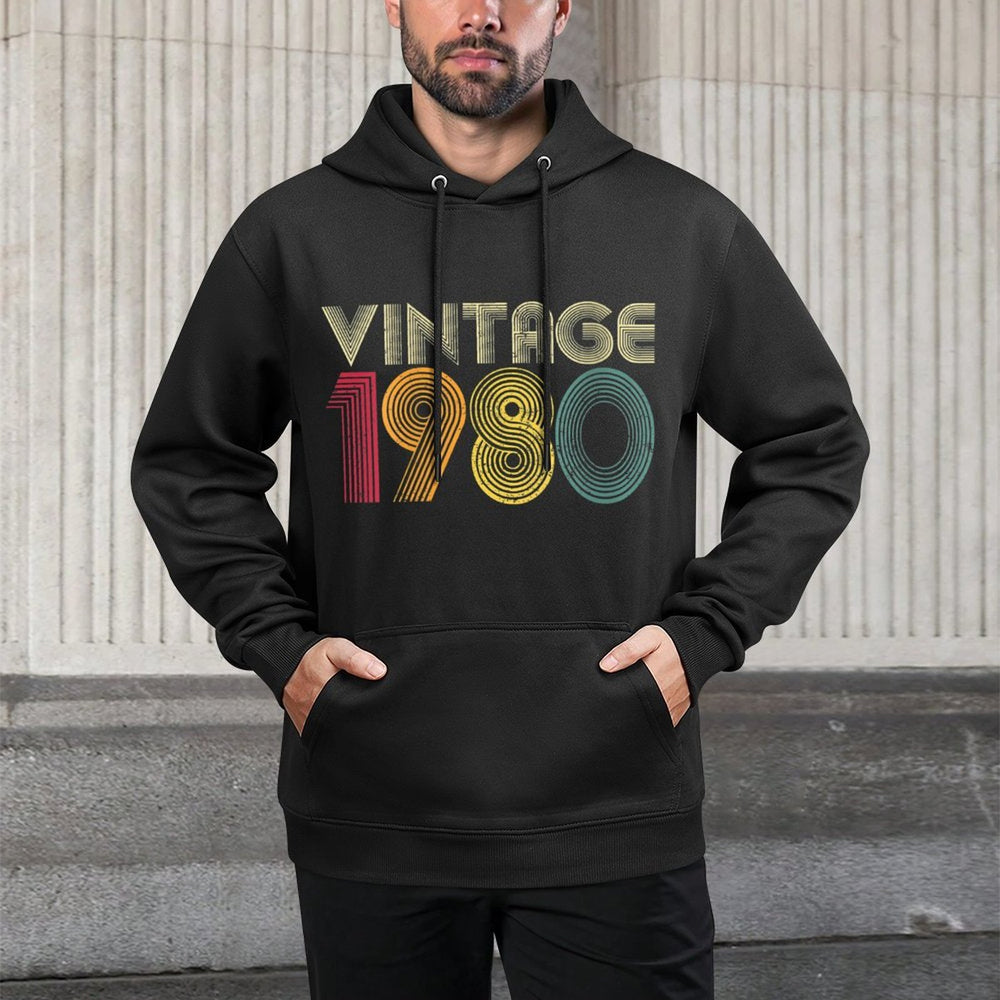 Womens 40th Birthday Gift Vintage 1980 Retro Men Women Mom Dad Kangaroo Pocket Hoodie