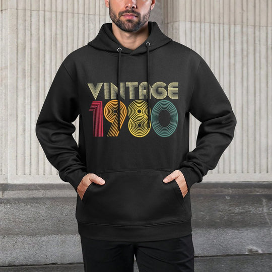 Womens 40th Birthday Gift Vintage 1980 Retro Men Women Mom Dad Kangaroo Pocket Hoodie