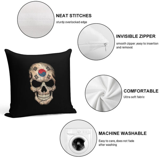 South Korean Flag Skull Soft Shrink-Resistant Throw Pillow