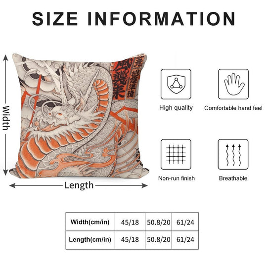 Japanese Tattoo Typhoon Dragon Soft Gift Ready Throw Pillow
