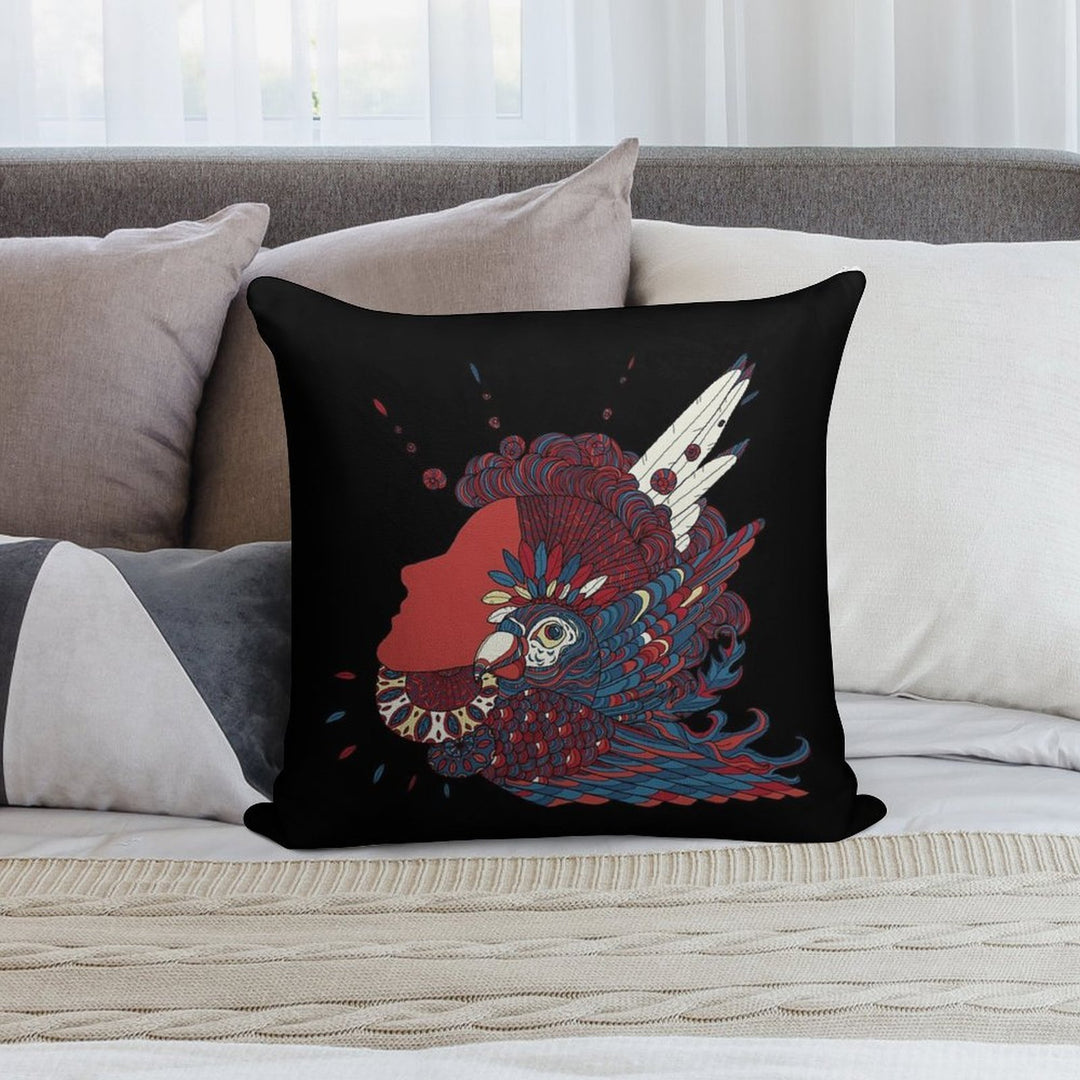 A Girl with Feathers in Her Hair Soft Reinforced Edging Throw Pillow