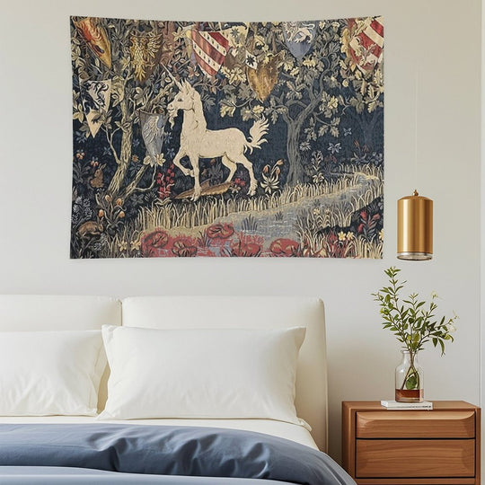 Medieval Unicorn Midnight Floral Tapestry Tapestry