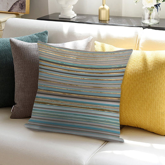 Taupe, Gold And Teal Stripes Soft Washable Throw Pillow