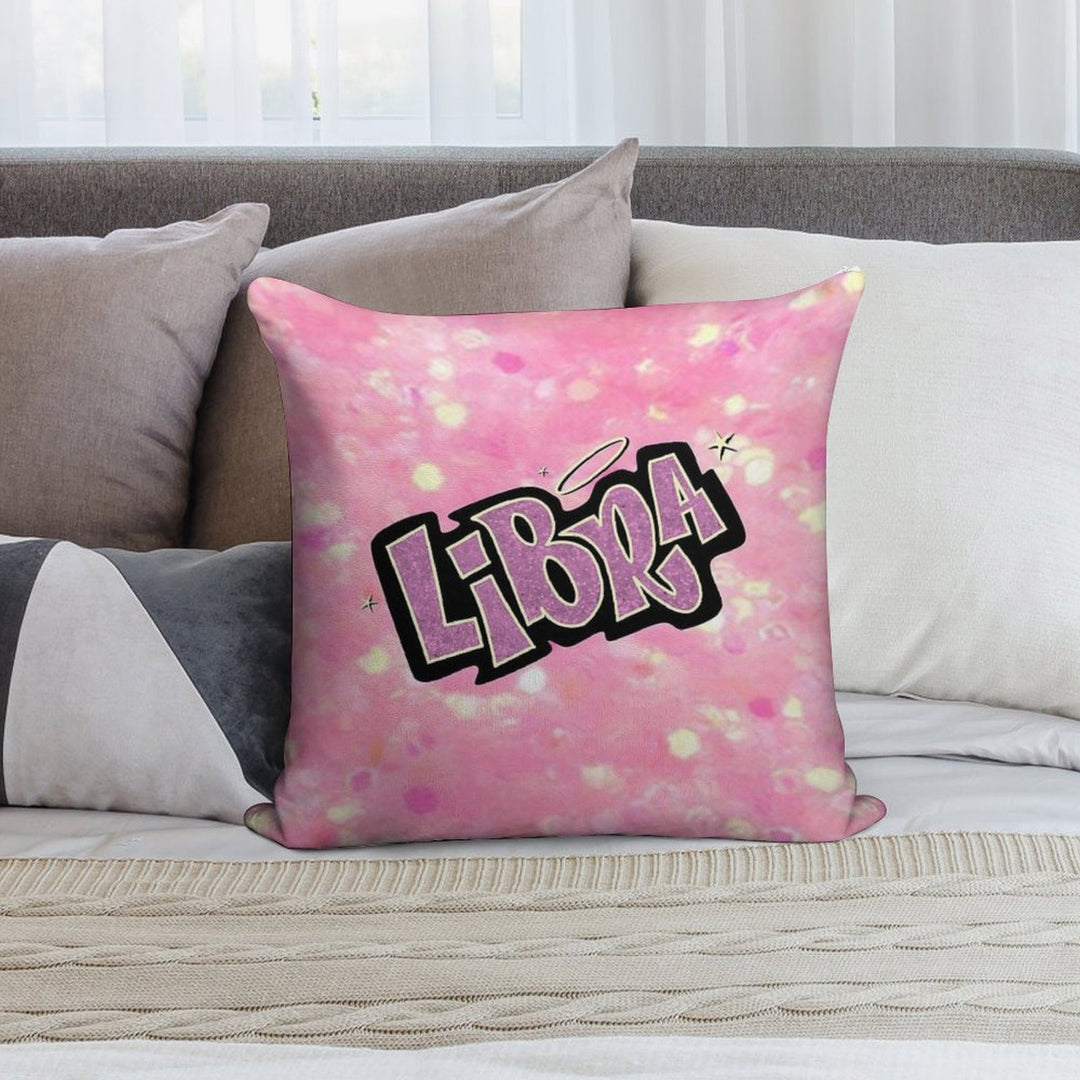 Libra Bratz Style - Iconic Pink Glitter Font Logo Cute Y2k Aesthetic Soft Decorative Cover Throw Pillow