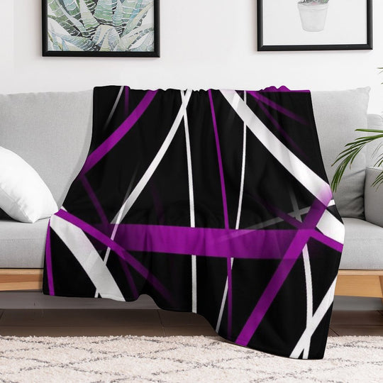 Seamless Abstract Purple And White Lines On Black Pattern All-season Throw Blanket