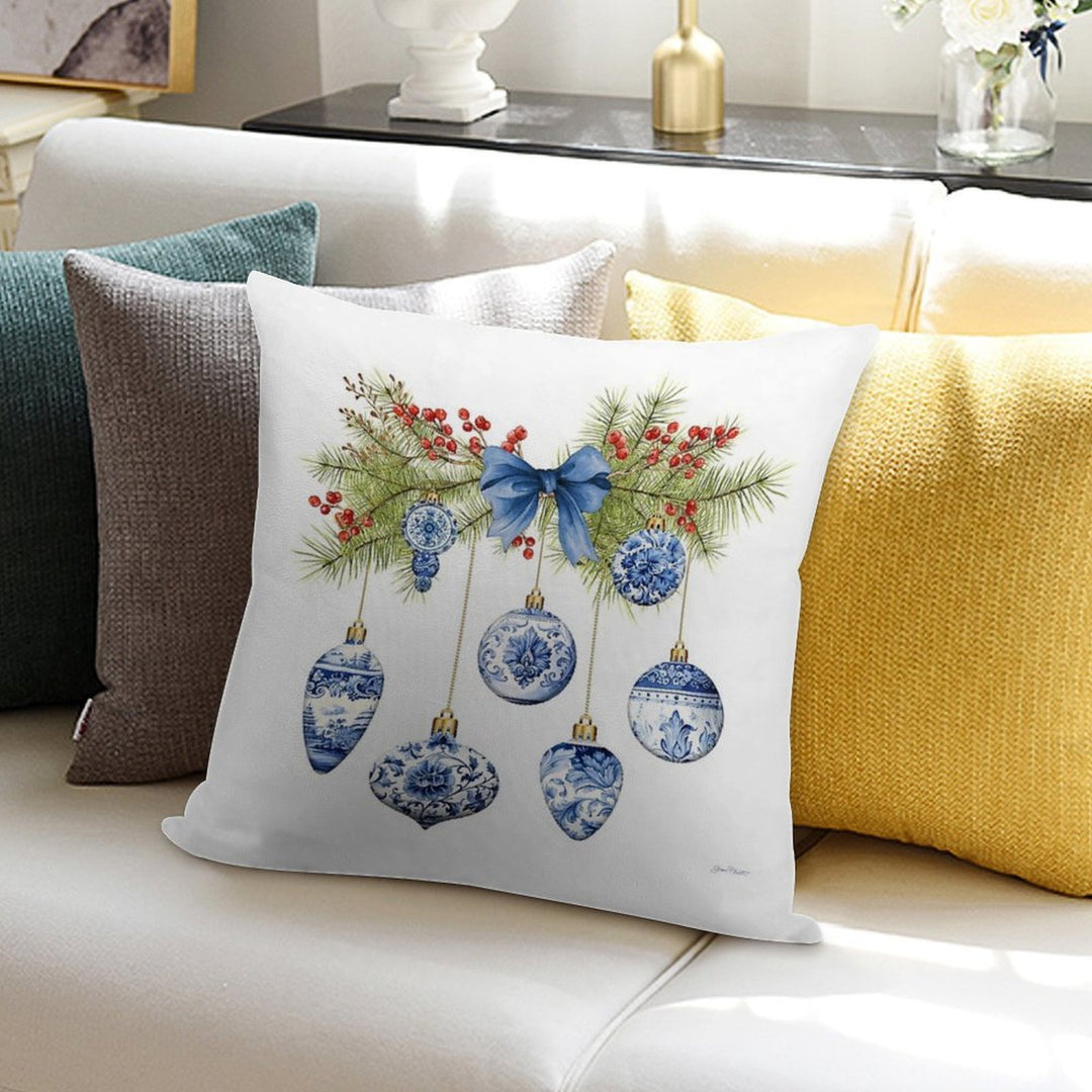 Blue Chinoiserie Christmas A Soft Washable Throw Pillow