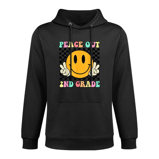 Peace Out 2nd Grade Teacher Retro Smile Last Day Of School Adjustable Hood Hoodie