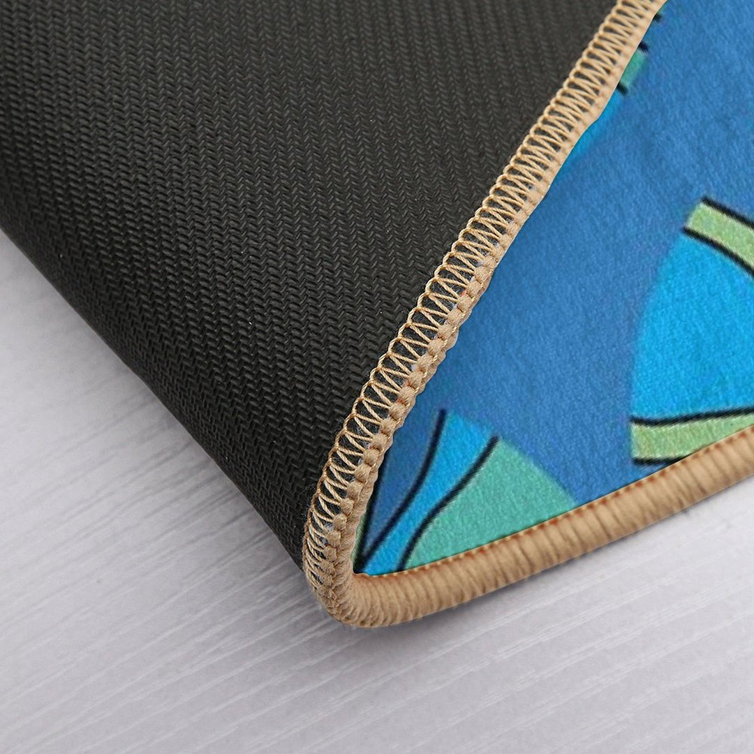 Modern Blue And Green Flower on Blue Durable Bath Mat