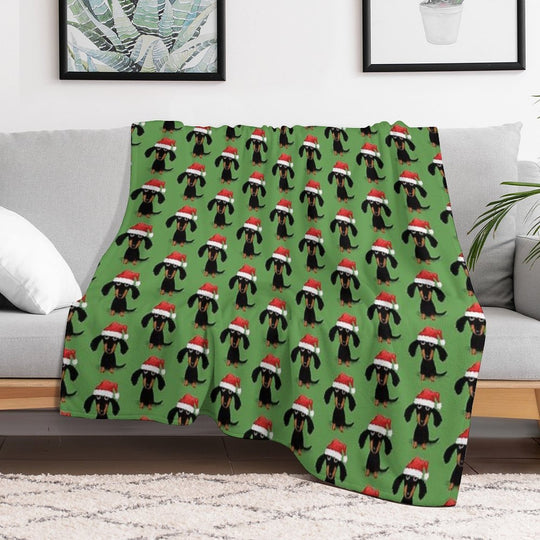 Santa Dachshund  Funny Wiener Dog Christmas Shrink-resistant Throw Blanket