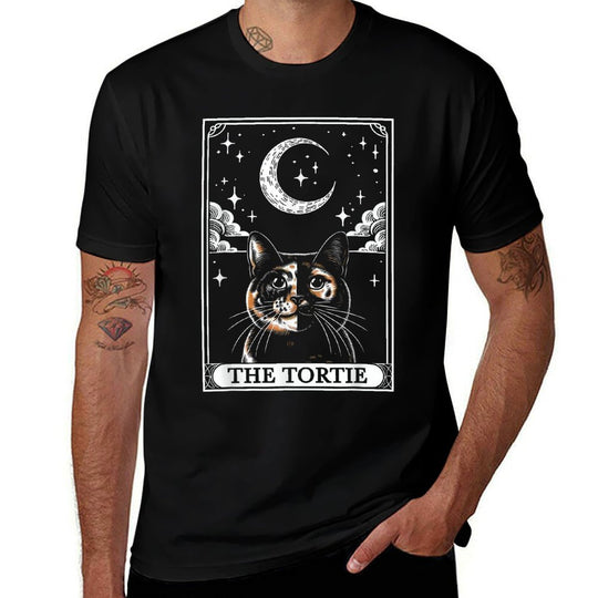 Tarot Card Vintage Crescent Moon Tortie Cat Mom Cat Lovers  Durable T-Shirt