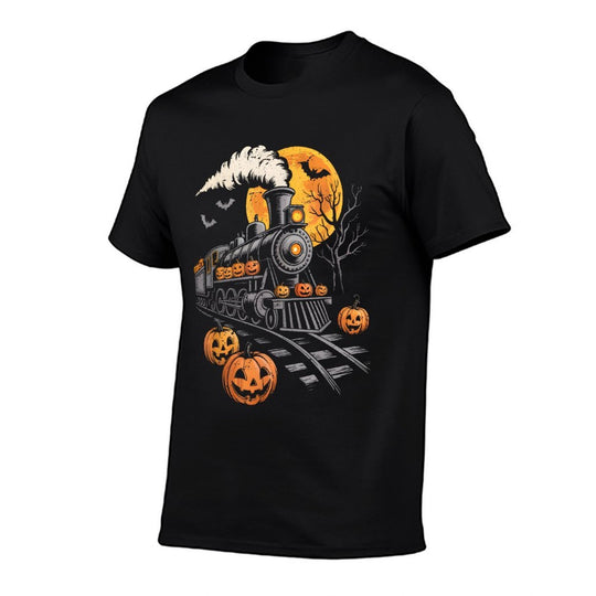 Vintage Halloween Train Jack O Lantern Pumpkin Men Women Kid  Heathered Texture T-Shirt