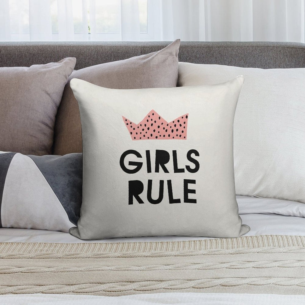 Girls Rule, Abstract, Mid Century Modern Kids Wall Art, Nursery Room Soft Fade-Resistant Throw Pillow