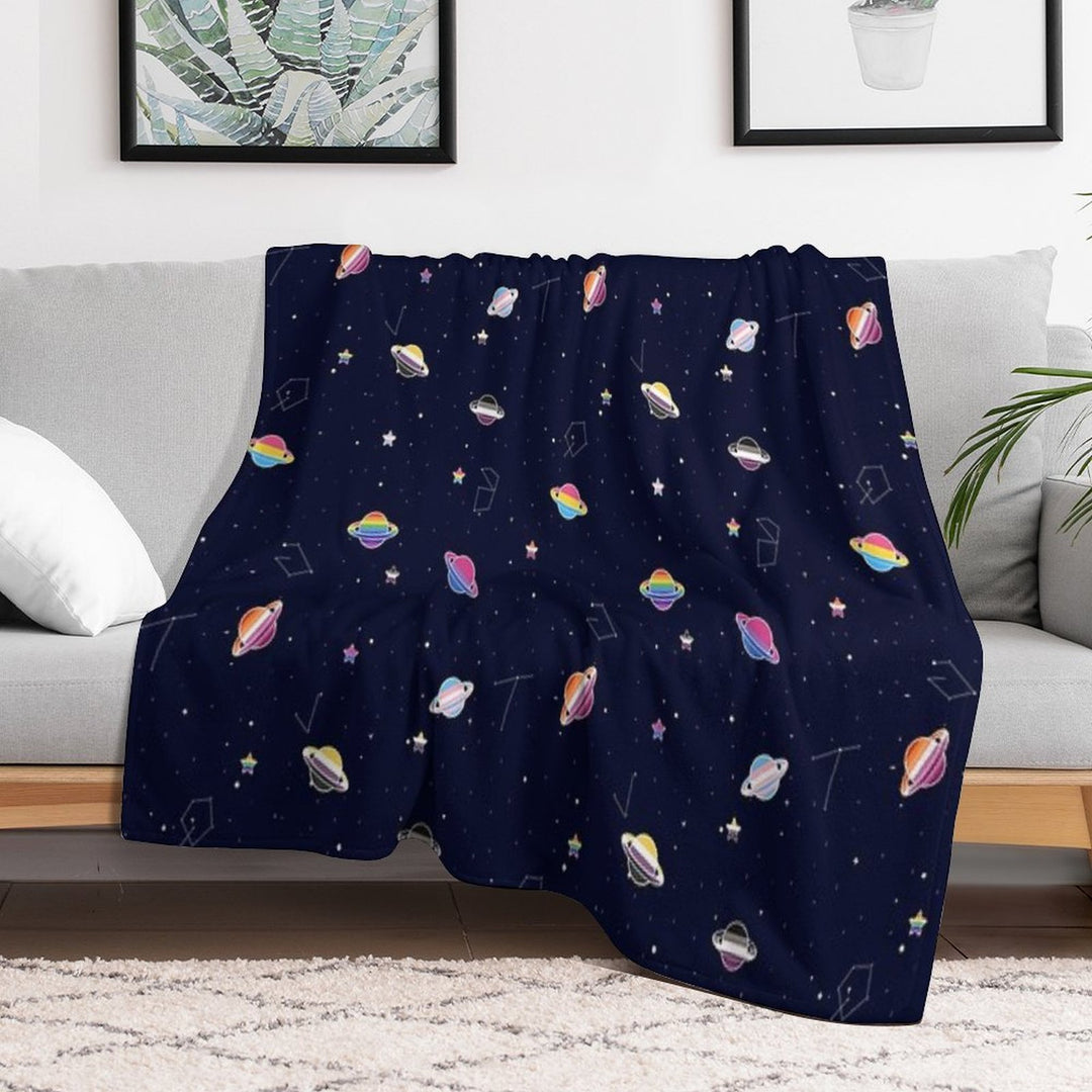 LGBTQ Pride Planets & Stars in Space Pattern Easy Care Throw Blanket
