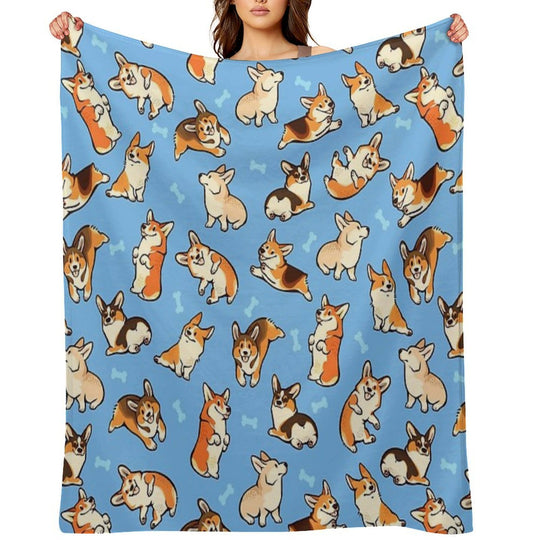 Jolly Corgis in Blue Sustainable Throw Blanket