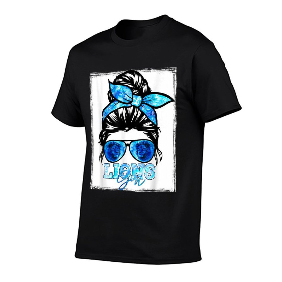 Retro Lion Girl Messy Bun Sports Team Matching Outfit  Polyester Blend T-Shirt