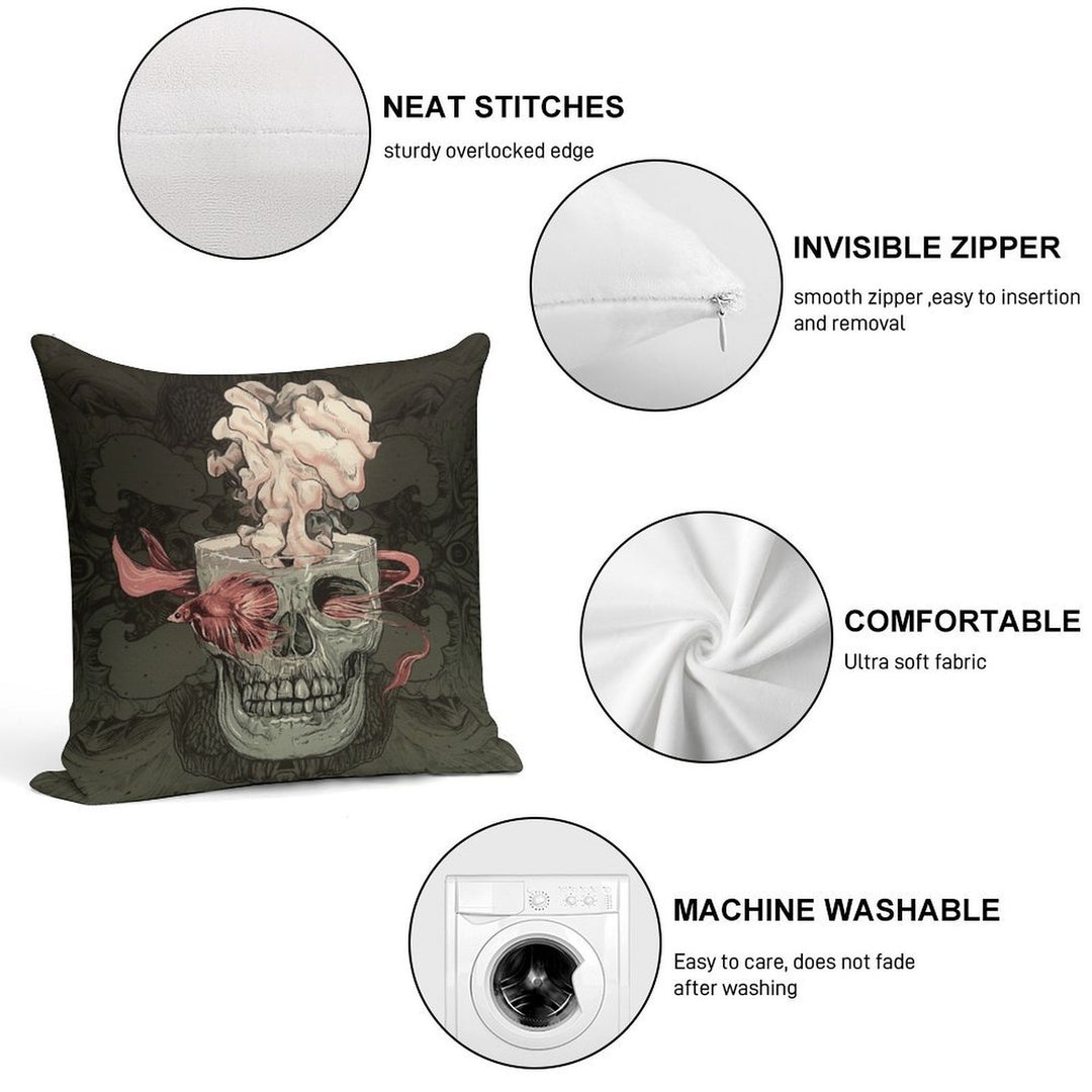 Skull And Red Fish Soft Easy Maintenance Throw Pillow