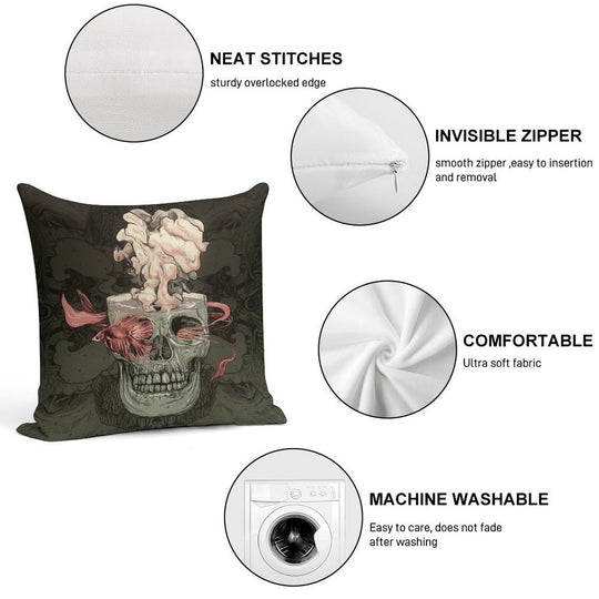Skull And Red Fish Soft Easy Maintenance Throw Pillow