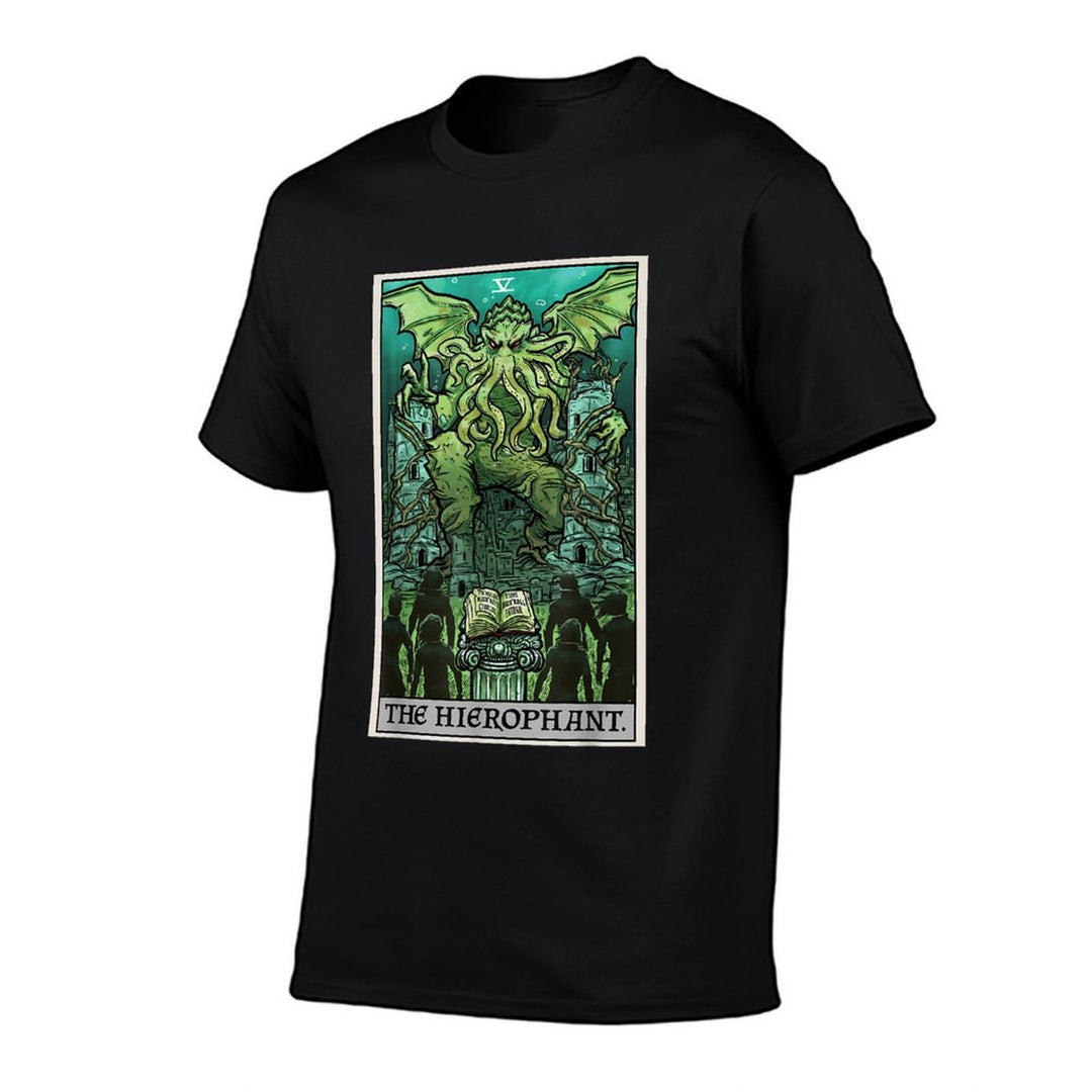 The Hierophant Tarot Card Cthulhu Classic Horror Halloween  Rolled Sleeves T-Shirt