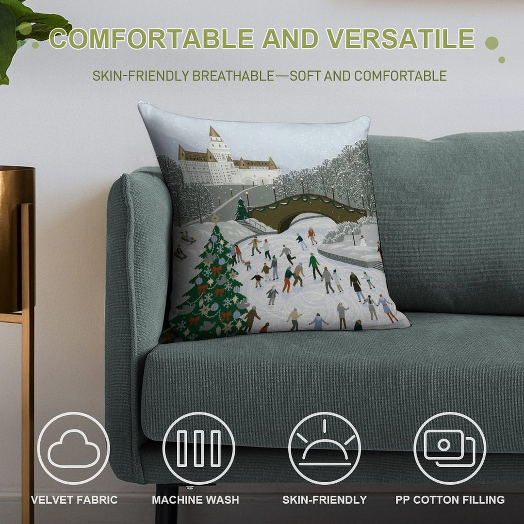 Ice Skating Pond Soft High-Density Material Throw Pillow