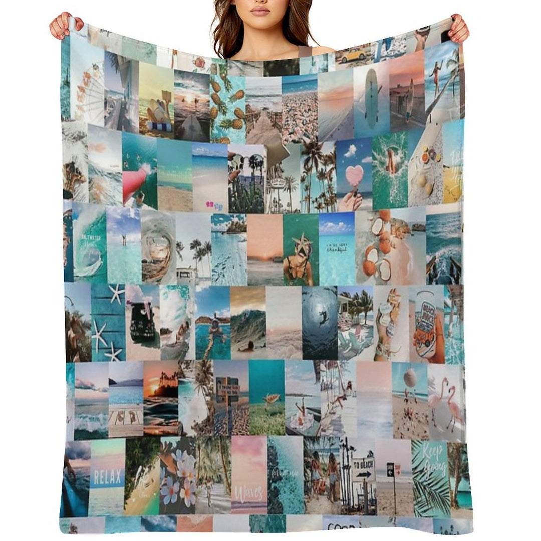 Beach Aesthetic Collage Easy Care Throw Blanket