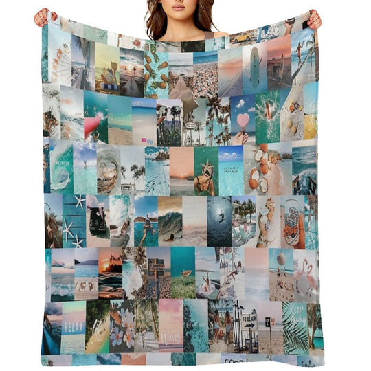 Beach Aesthetic Collage Easy Care Throw Blanket