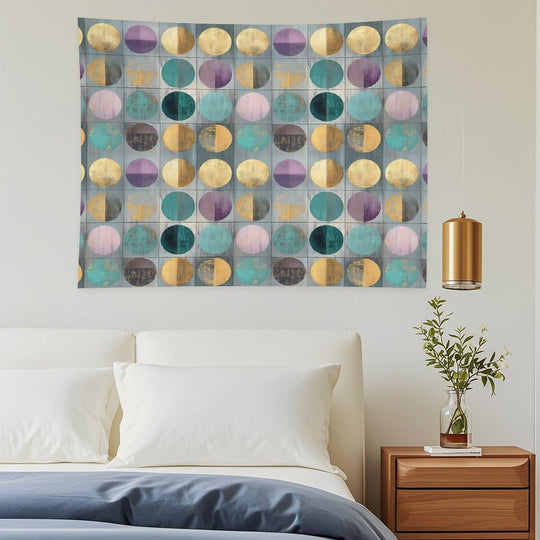 Vintage Geometric Circles – Abstract Gold & Teal Ar Tapestry