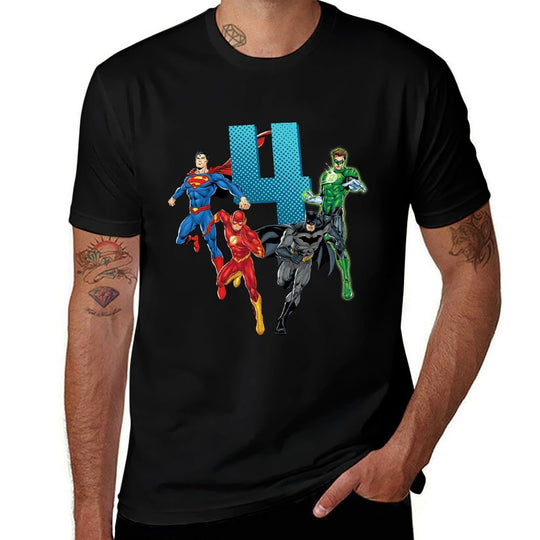 Kids Justice League Super Hero 4th Birthday  Soft T-Shirt