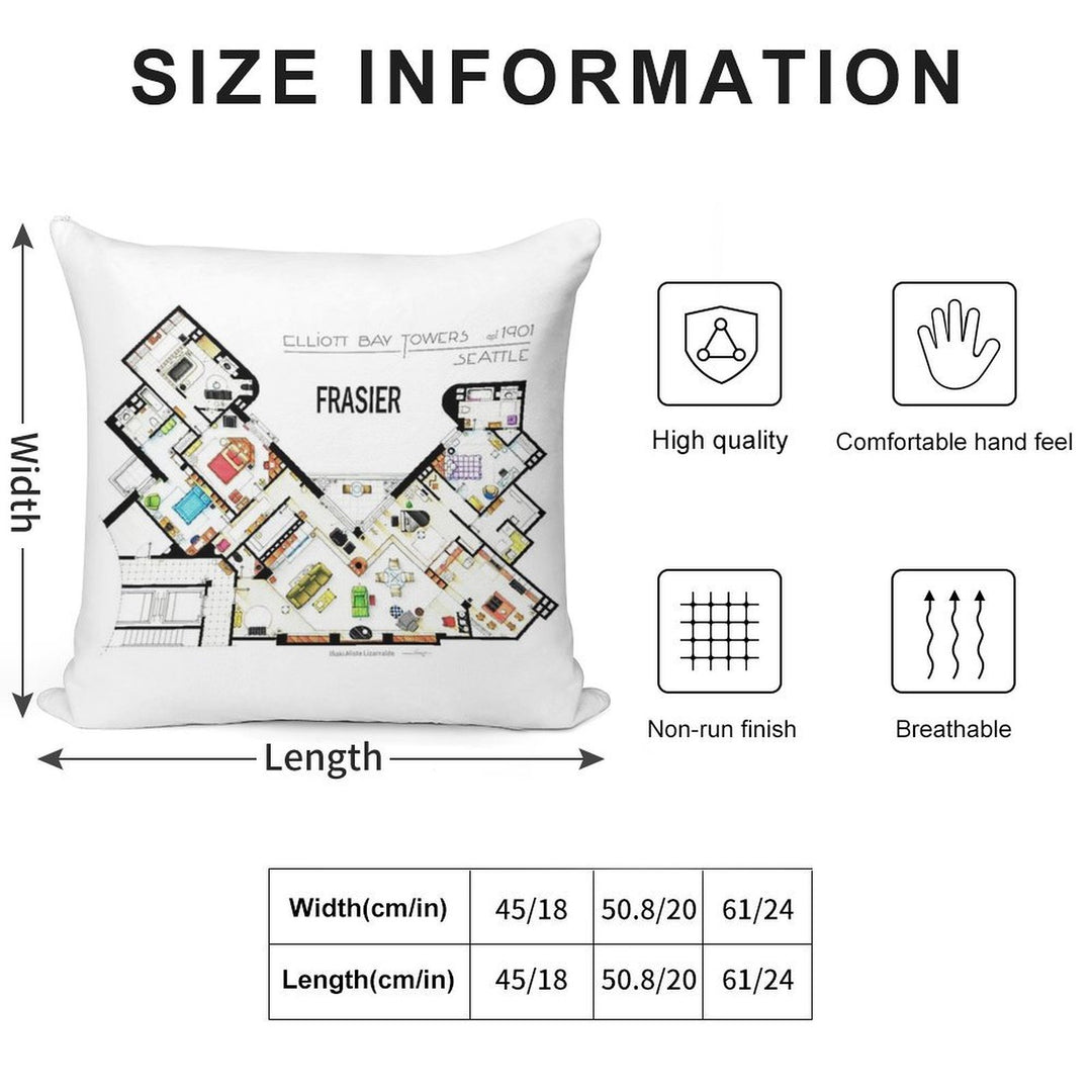 Frasier Apartment Floorplan Soft Anti-Pilling Throw Pillow