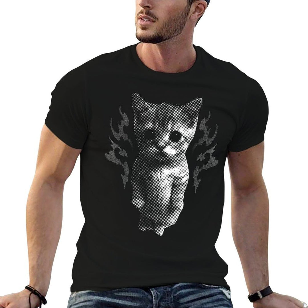 Funny Y2k Retro Cat Silly Vintage Kitten Meme Cat Lover  Cotton T-Shirt
