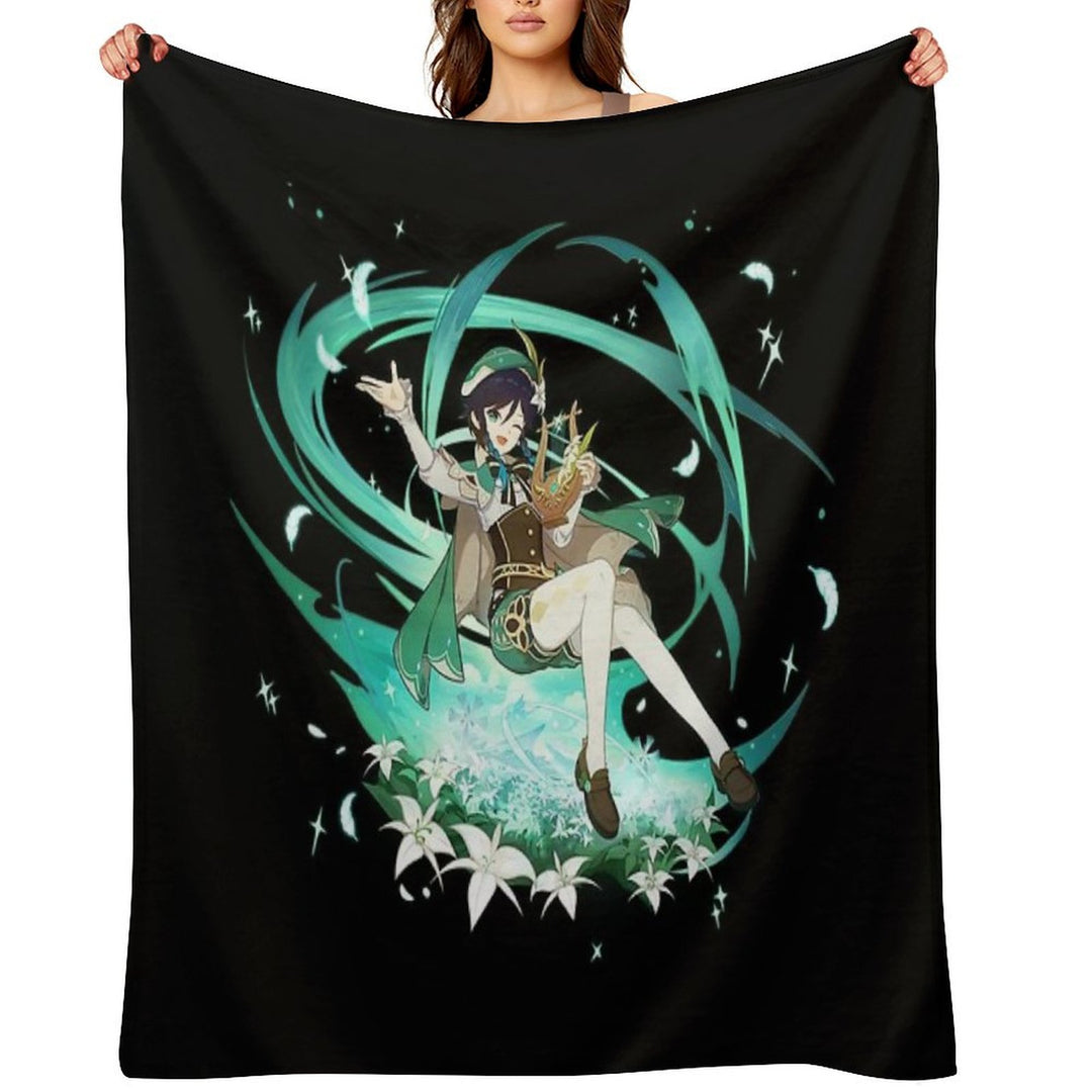 Genshin Impact - Venti Official Character Wish - Gacha Splash Art Sustainable Throw Blanket
