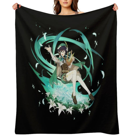 Genshin Impact - Venti Official Character Wish - Gacha Splash Art Sustainable Throw Blanket