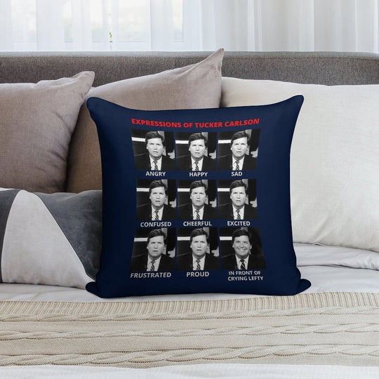 The Expressions of Tucker Carlson Soft Fade-Resistant Throw Pillow