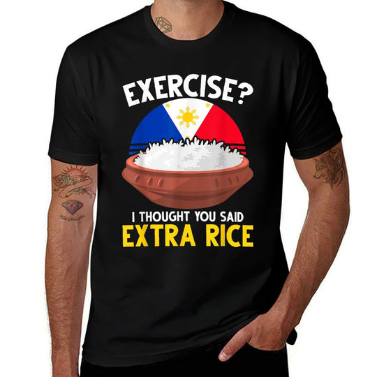 Funny Filipino Pride Extra Rice Filipina Proud Philippines  Ribbed Collar T-Shirt