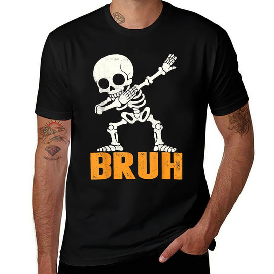 Bruh Dabbing Skeleton Funny Saying Bro Kids Boys Halloween  Durable T-Shirt