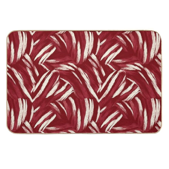 Expressive Red And White Brushstroke Pattern  Dirt-Trapping Bath Mat