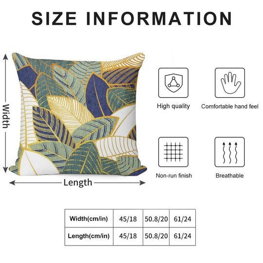 Leaf Wall  Navy Blue Pine And Sage Green Leaves Golden Lines Soft Easy Maintenance Throw Pillow