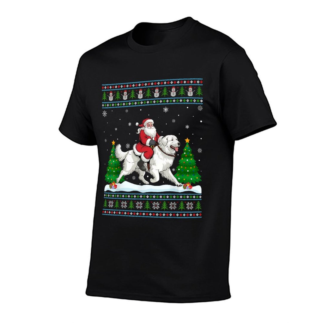 Ugly Xmas Tree Santa Riding Great Pyrenees Dog Christmas for Men Women Kids  Graphic-printed T-Shirt