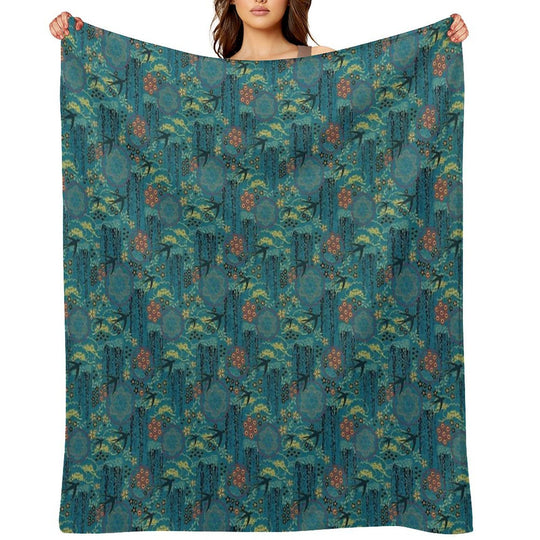 Japanese Garden in Teal Gold Red And Black Wrinkle-free Throw Blanket