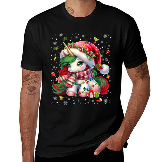 Cute Unicorrn Santa Hat Pajamas Christmas Xmas Pjs Girl  Trendy Pattern T-Shirt