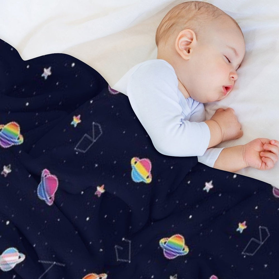 LGBTQ Pride Planets & Stars in Space Pattern Easy Care Throw Blanket
