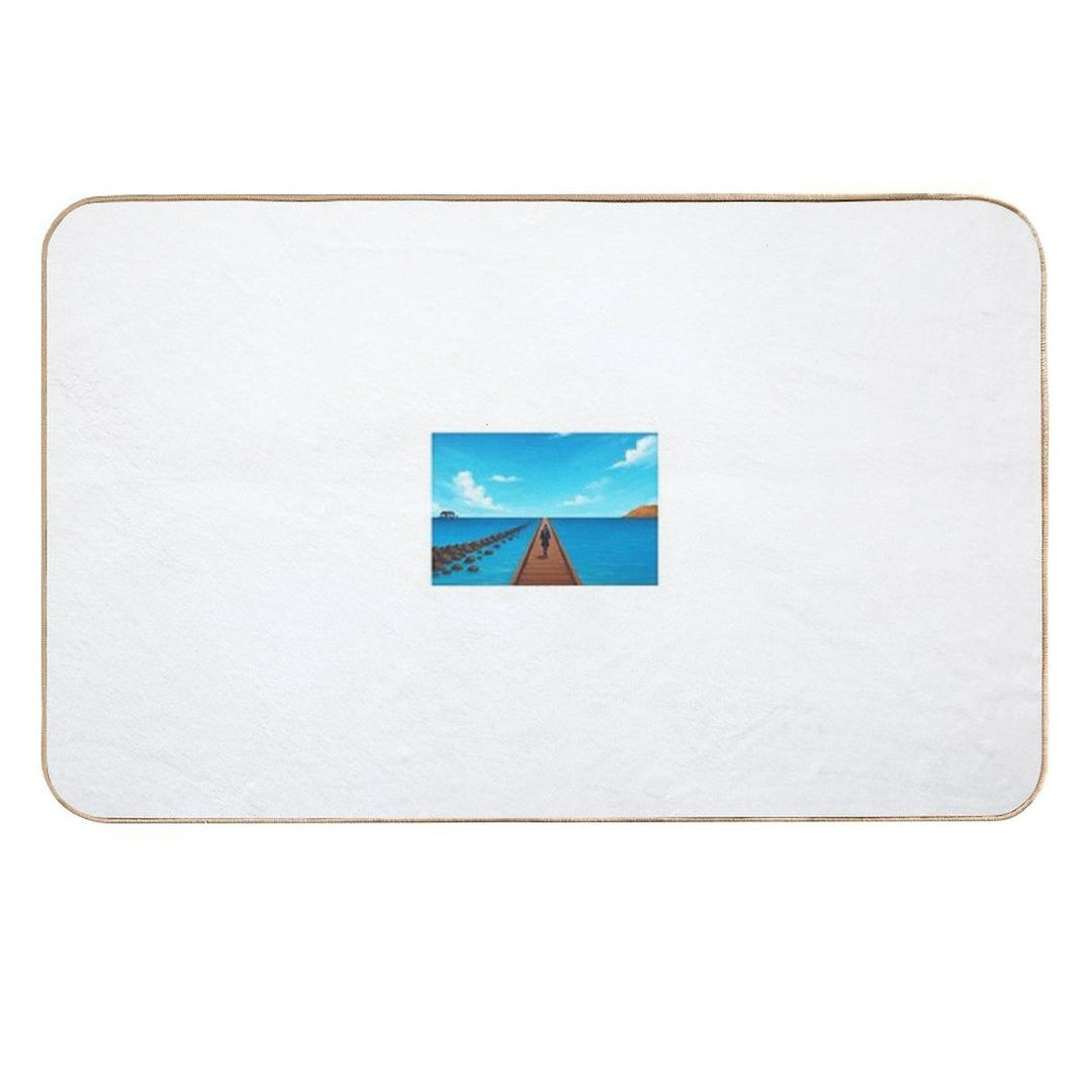 Peaceful Journey on The Wooden Pier – Digital Seascape Art  Multi-Purpose Bath Mat